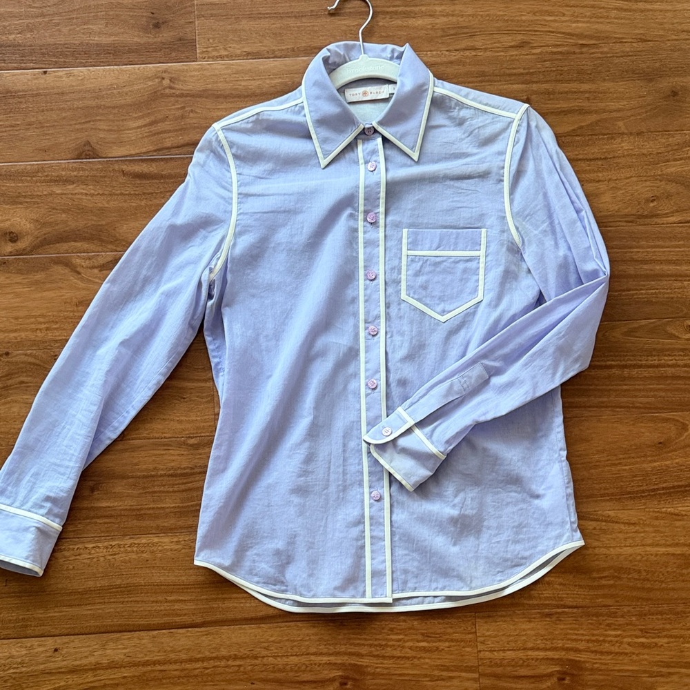 Tory Burch Light Purple Shirt with Cream Piping